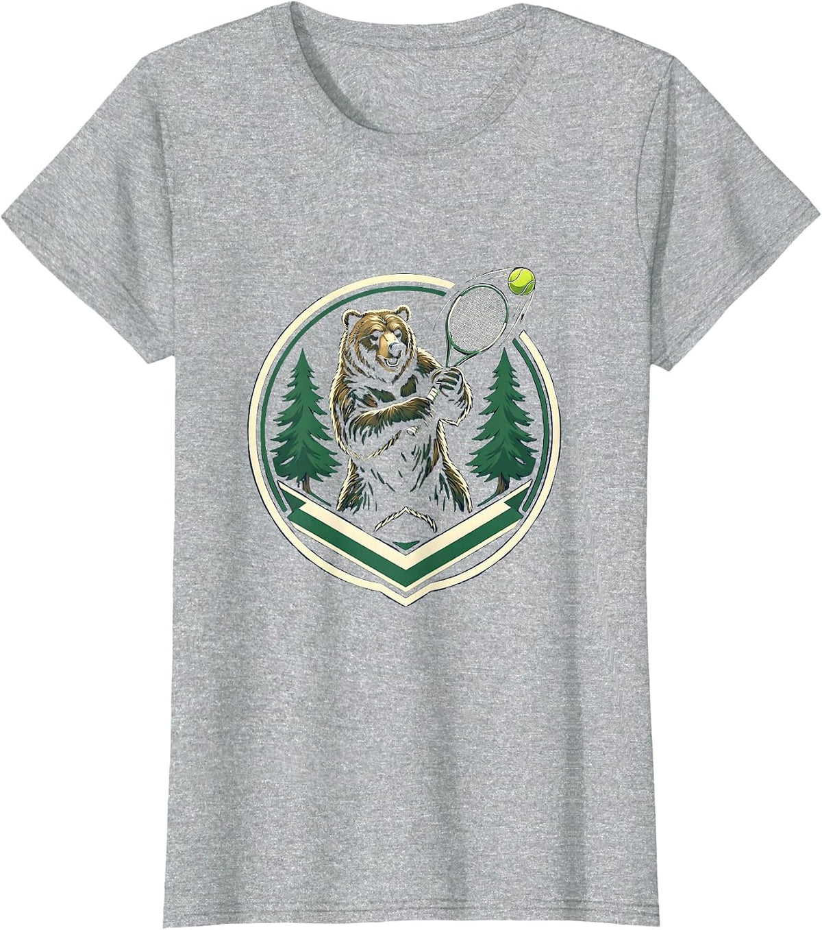 Bear Backhand Tennis Swing Pine Forest Graphic T-Shirt - Heather Grey
