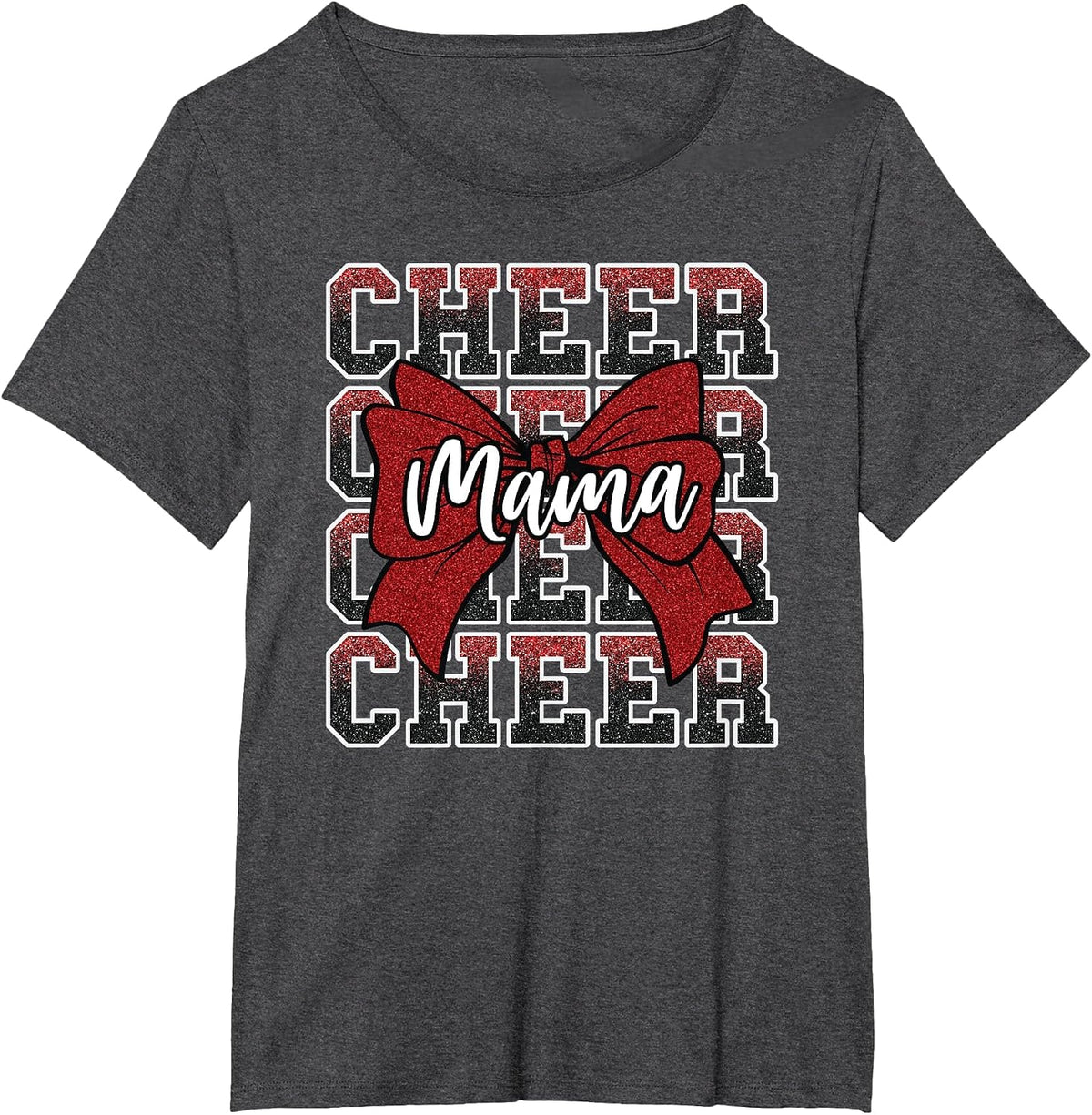 Cheer Mama Mom Mother Bow Sport Cheerleader Cheerleading Red T-Shirt - Dark Heather Grey