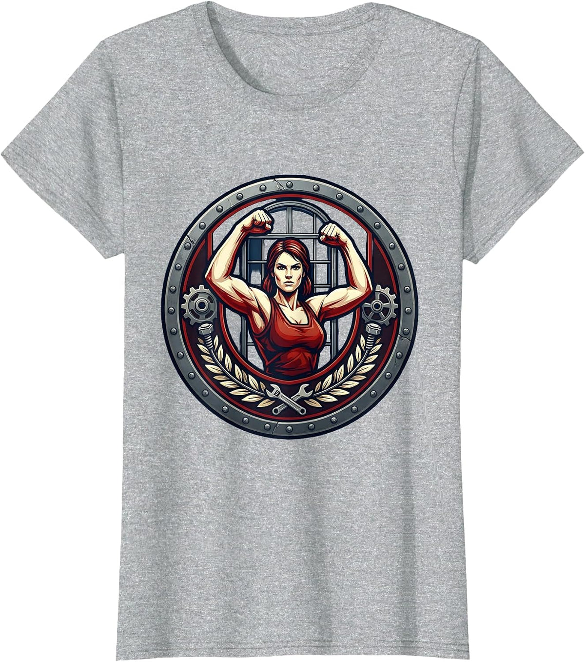 Rosie the Riveter Factory Window Fighter Pose T-Shirt - Heather Grey