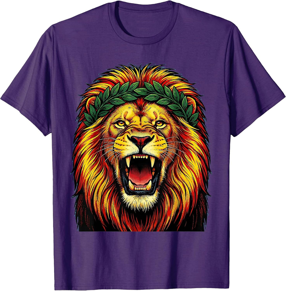 Roaring Lion Victory Wreath Crown Cheer Design T-Shirt - Purple