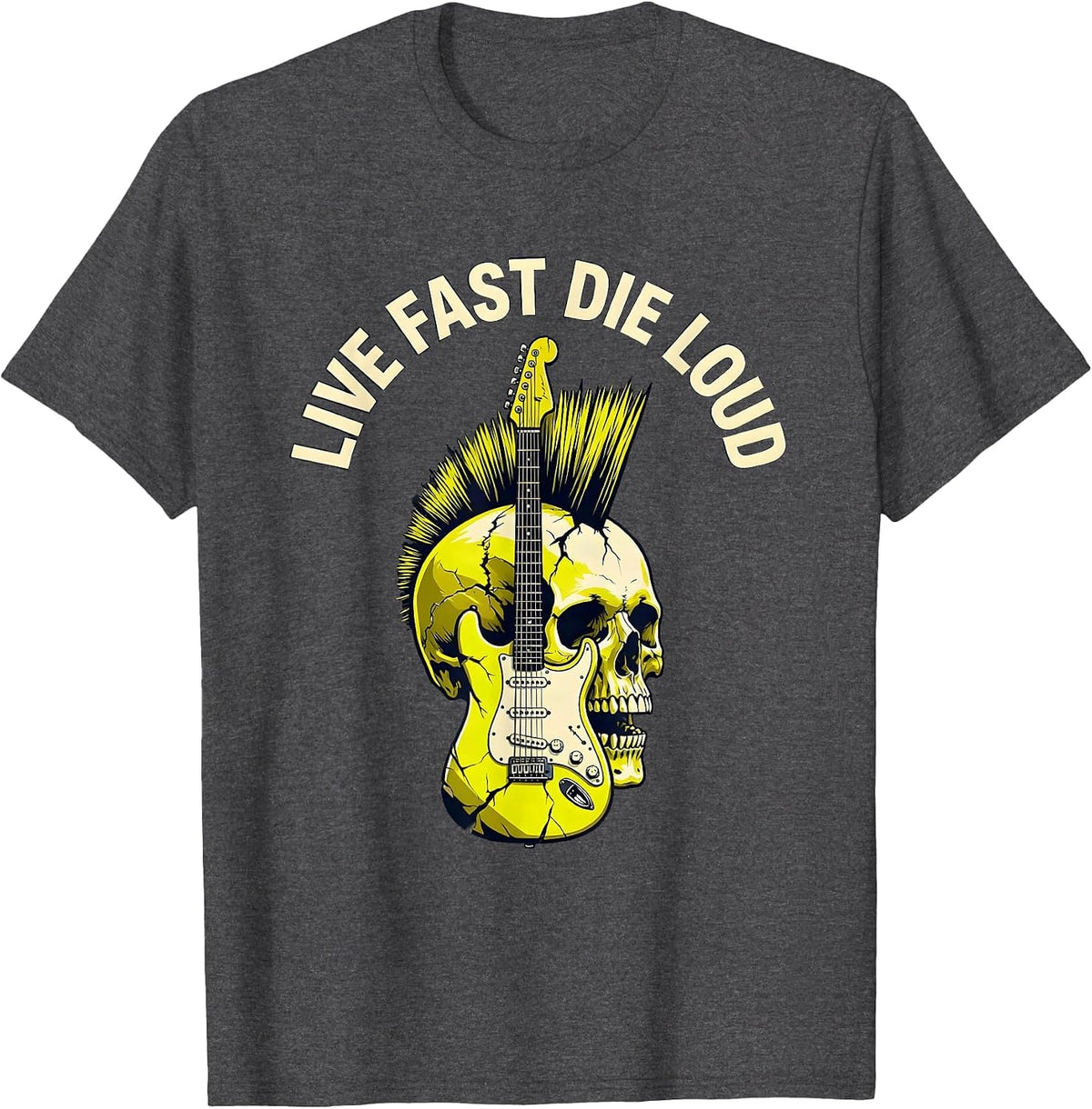 Live Fast Die Loud Punk Rock Graphic Design T-Shirt - Dark Heather Grey