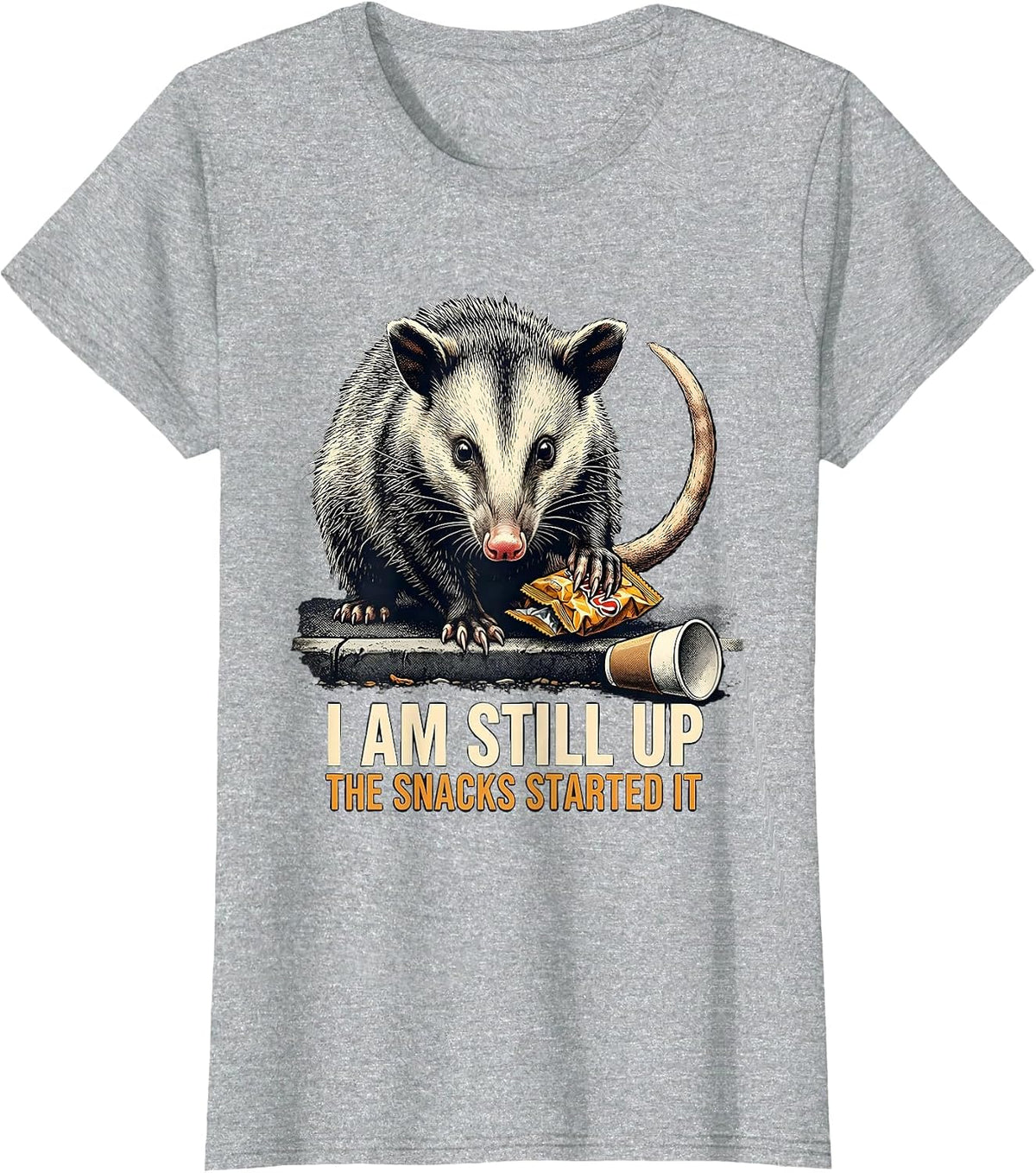 Women's I Am Still Up The Snacks Started It Funny Opossum Meme T-Shirt - Heather Grey