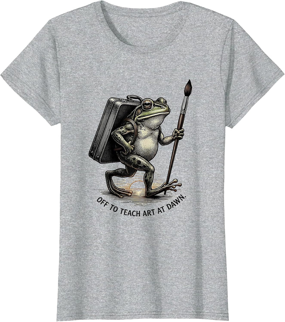 Off To Teach Art At Dawn Funny Frog Teacher Art Class T-Shirt - Heather Grey