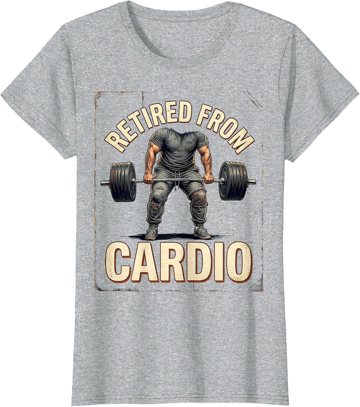 Retired From Cardio Vintage Gym Humor Weightlifting Workout T-Shirt - Heather Grey