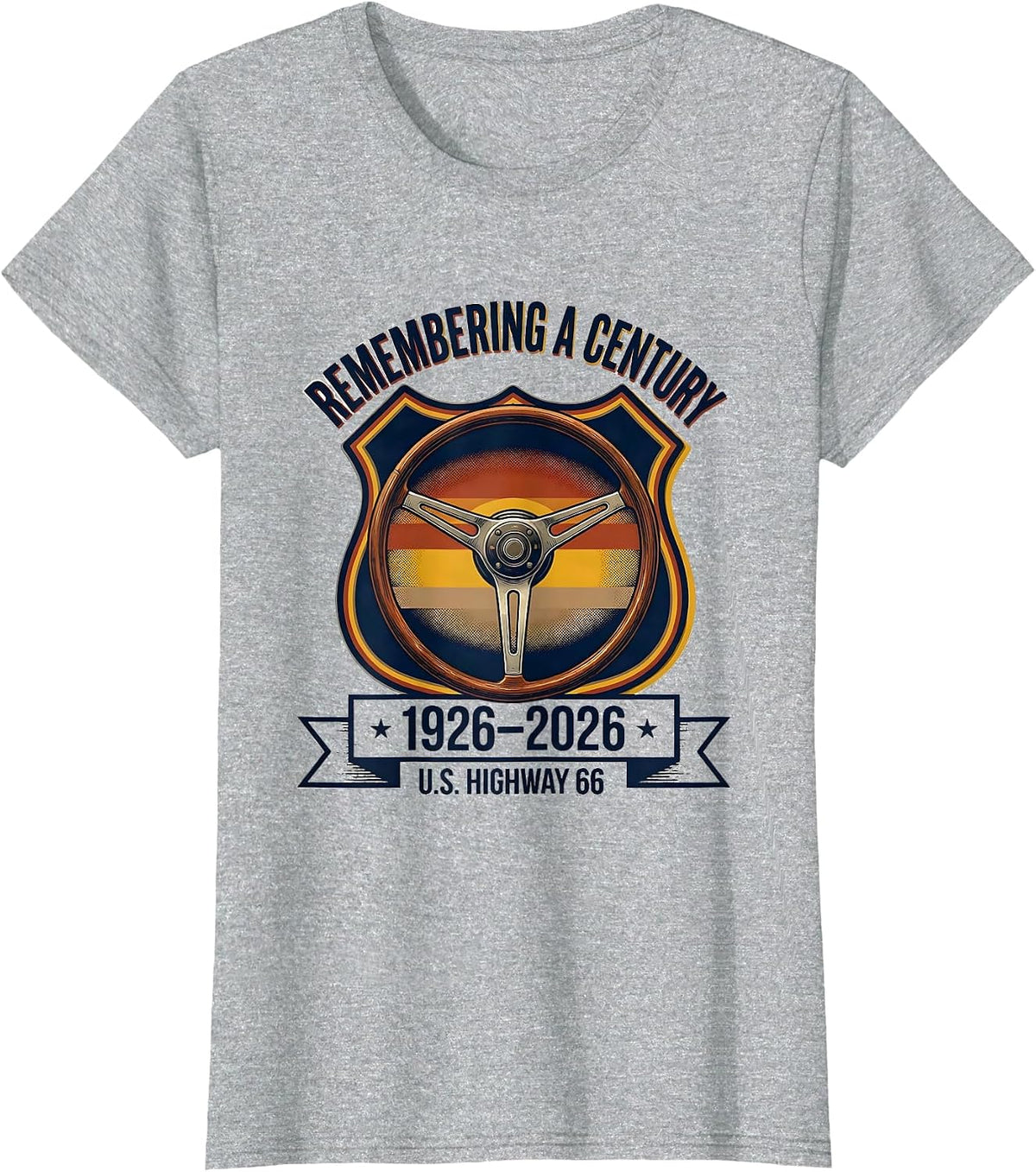Remembering A Century U.S. Highway 66 1926-2026 T-Shirt - Heather Grey