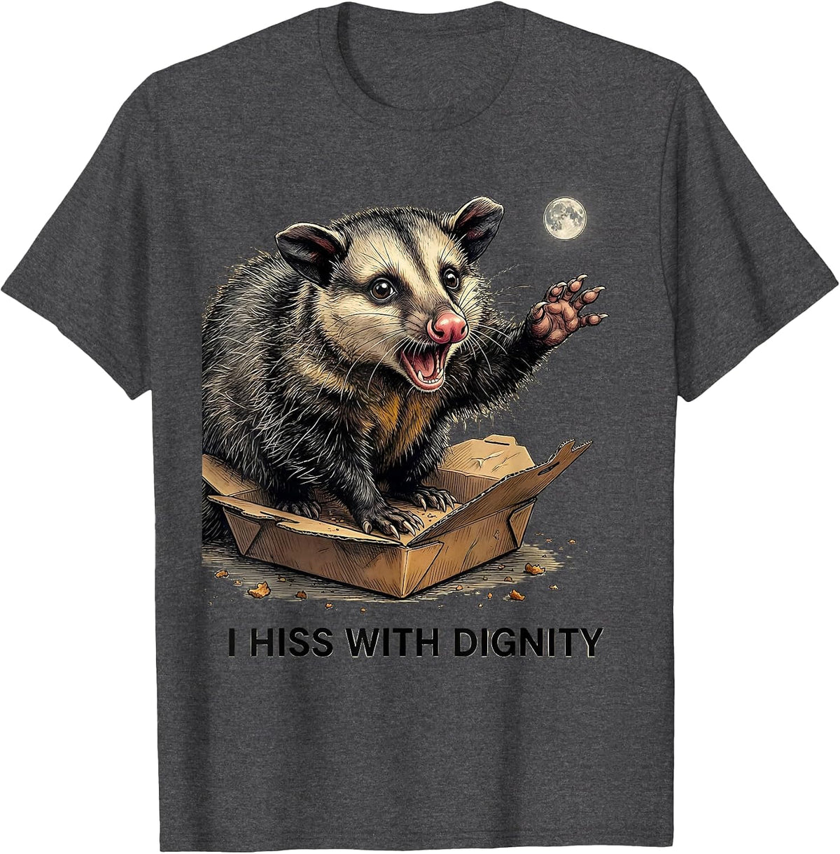 Men's I Hiss With Dignity Funny Opossum Meme Possum Lover T-Shirt - Dark Heather Grey