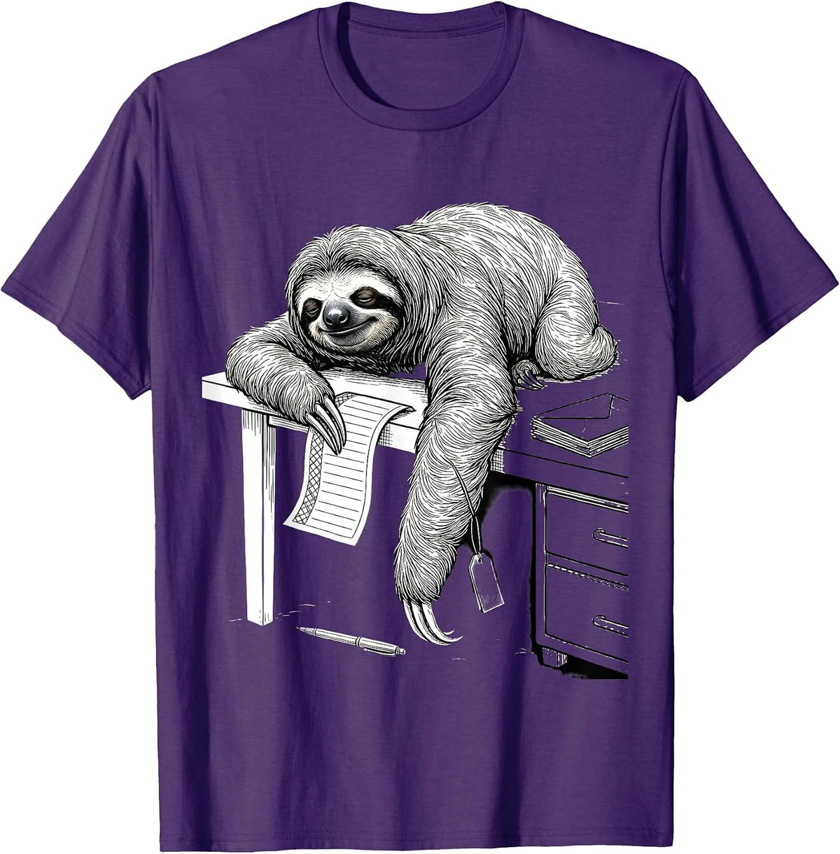 Sloth Holiday Card Desk Funny Animal Lover Gift T-Shirt - Purple