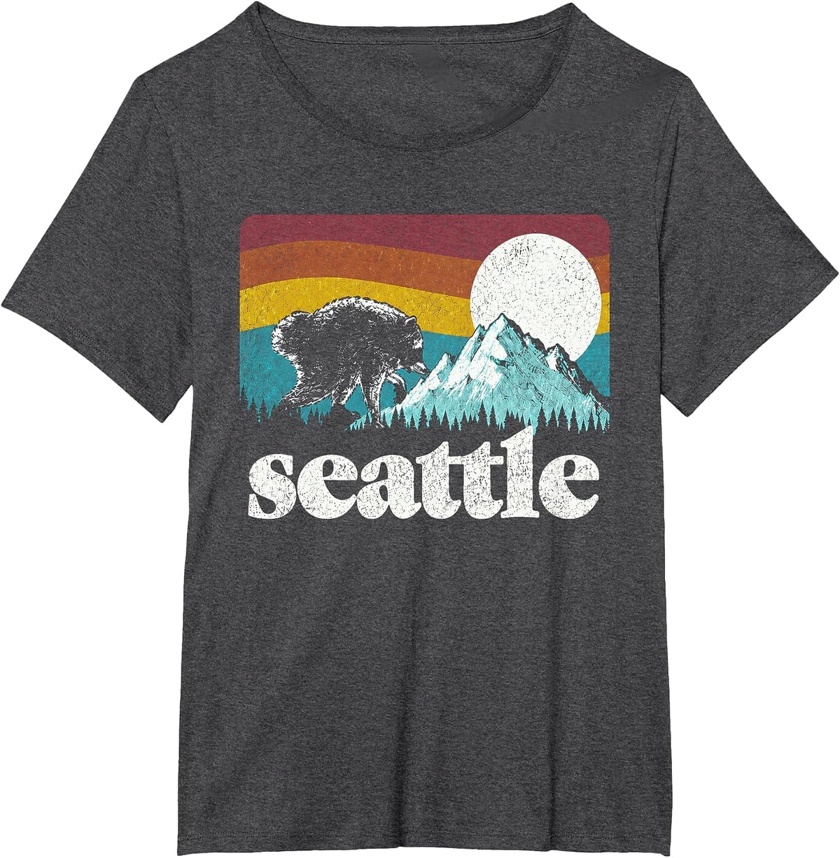 Jimothy Viral Raccoon Seattle Washington Mountains Retro T-Shirt - Dark Heather Grey