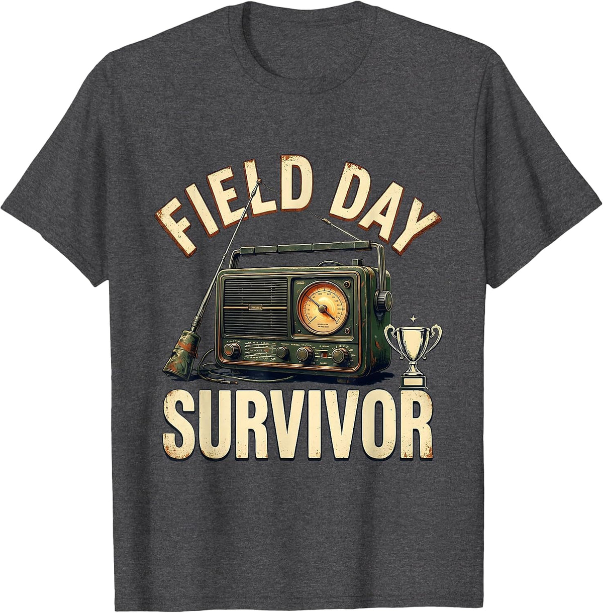 Field Day Survivor Vintage Ham Radio Design T-Shirt - Dark Heather Grey