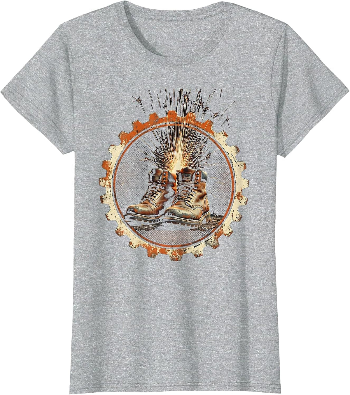 Women's Welder Sparks Steel Boots Graphic Design T-Shirt - Heather Grey