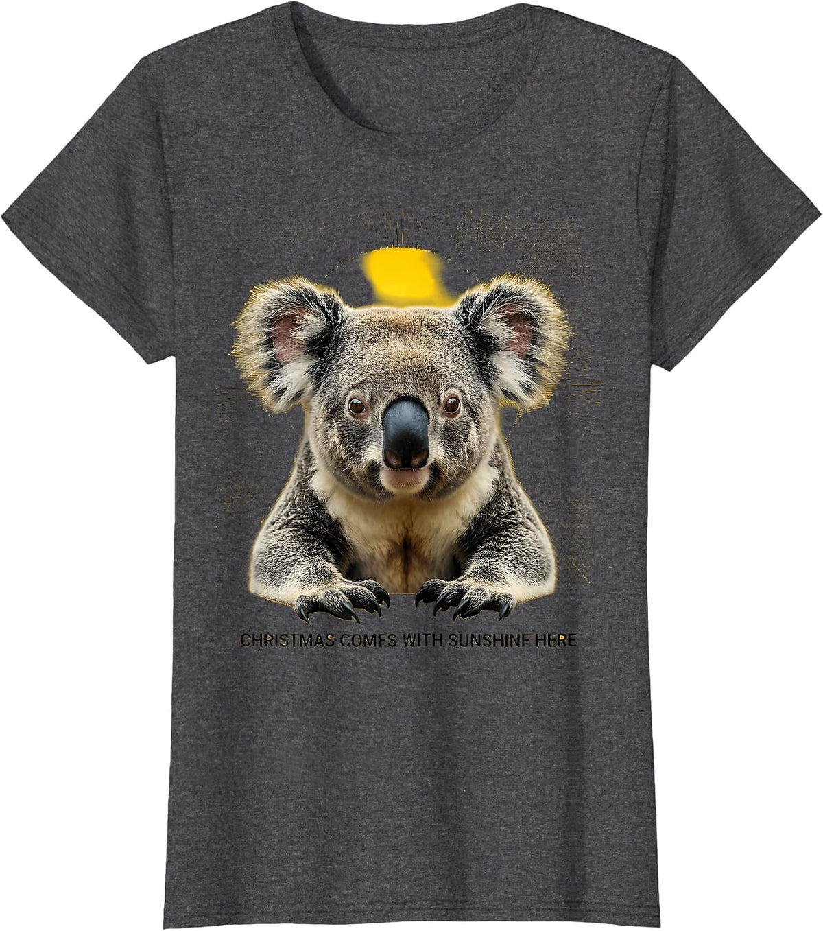 Women's Christmas Comes With Sunshine Here Funny Koala Lover T-Shirt - Dark Heather Grey