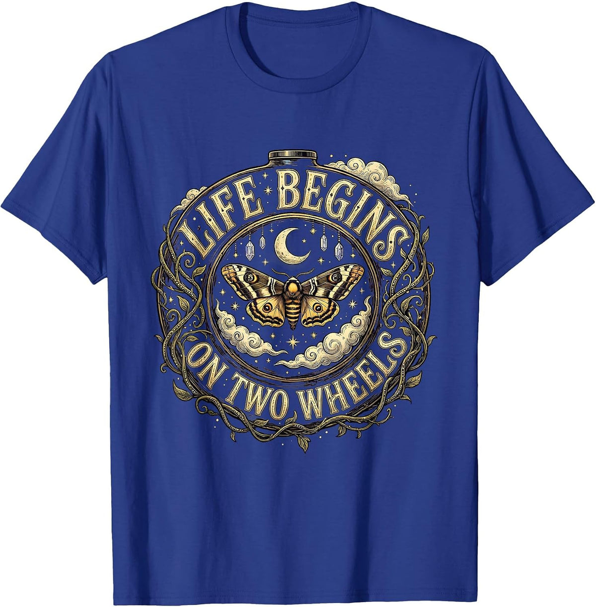 Men's Life Begins On Two Wheels Motorcycle Design T-Shirt - Royal Blue
