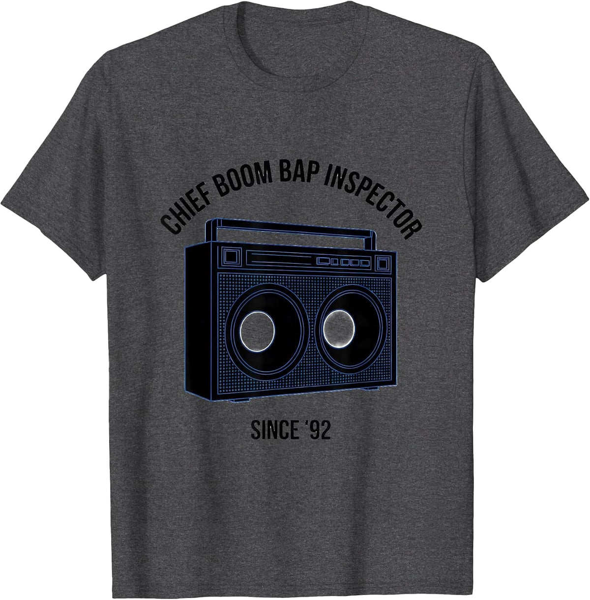 Chief Boom Bap Inspector, Since '92 Geometric Hip Hop Rap T-Shirt - Dark Heather Grey