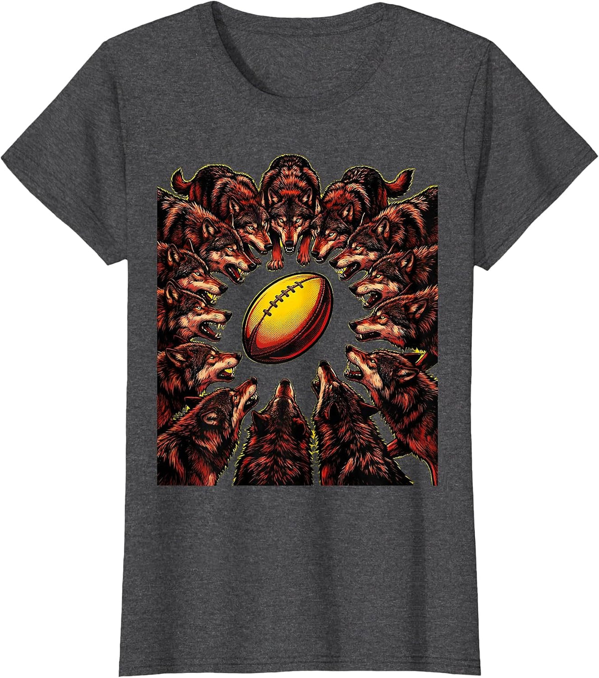 Women's Wolf Pack Rugby Illustration T-Shirt - Dark Heather Grey