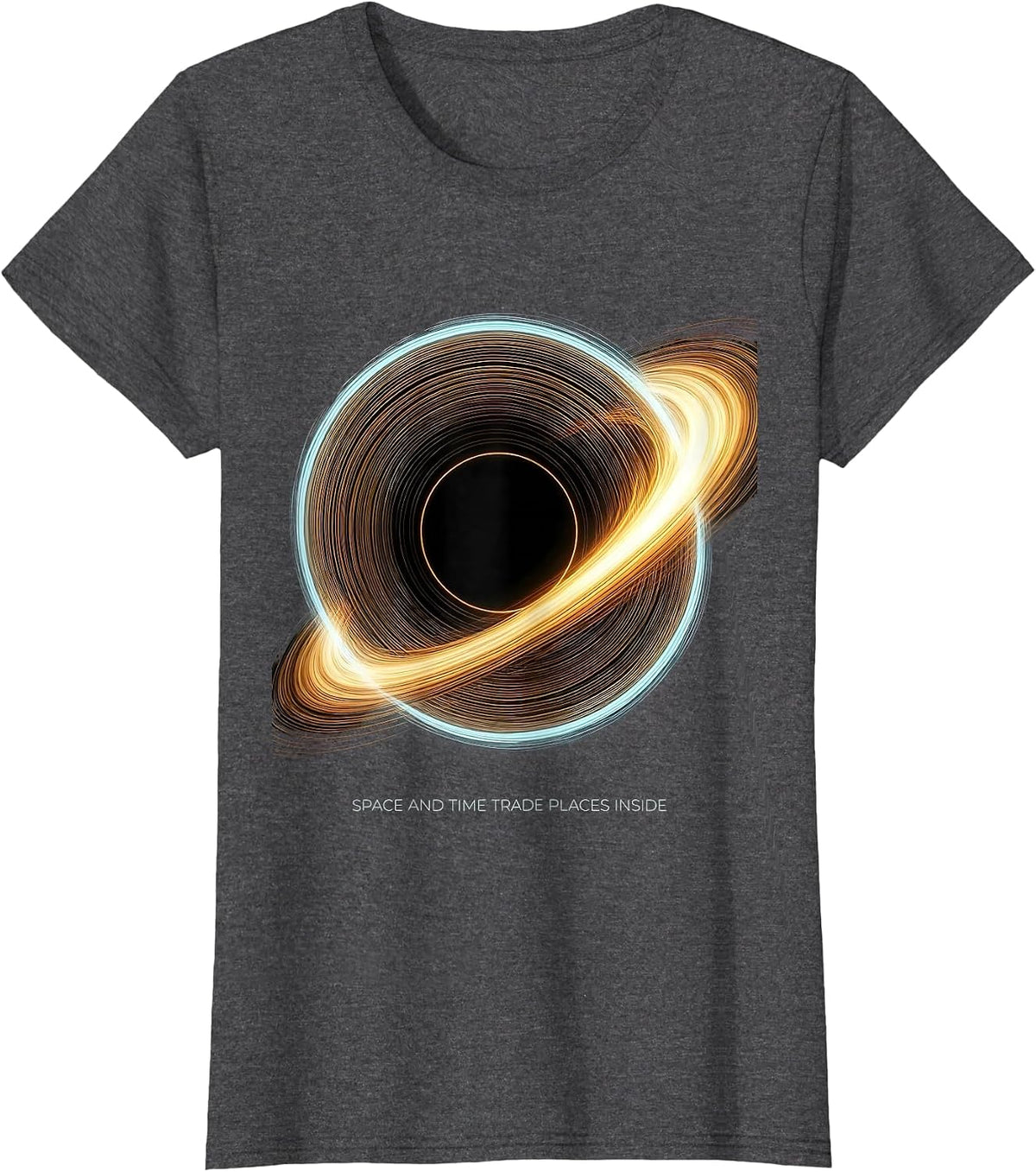 Women's Space And Time Trade Places Inside Black Hole Physics T-Shirt - Dark Heather Grey