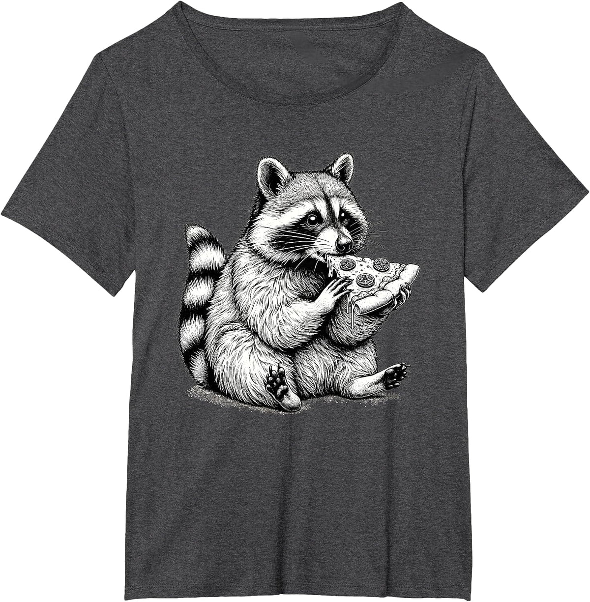 Raccoon Eating Pizza Slice Hand Drawn Art Cute Raccoon T-Shirt - Dark Heather Grey
