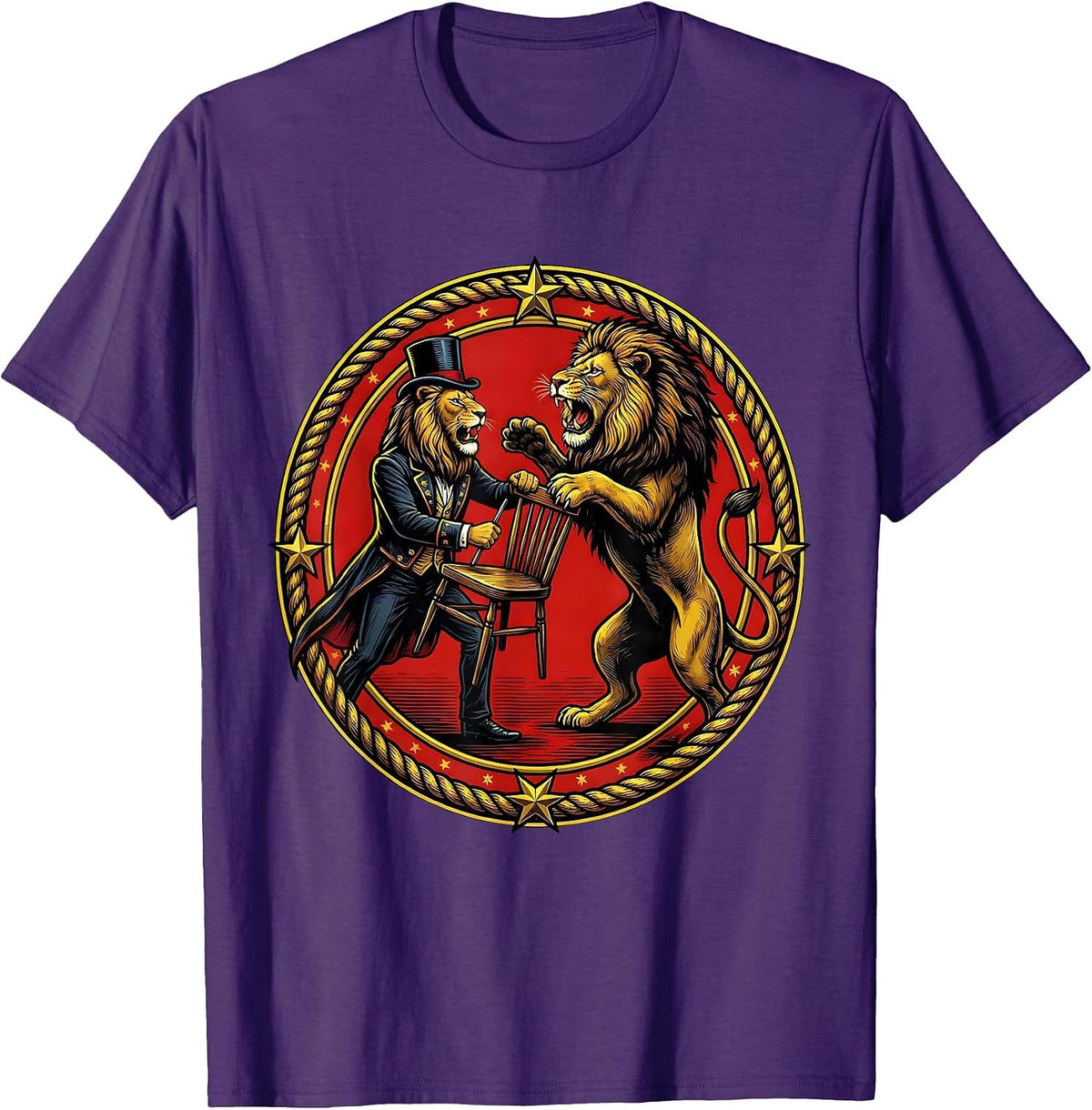 Lion Tamer Classic Circus Art Graphic T-Shirt - Purple