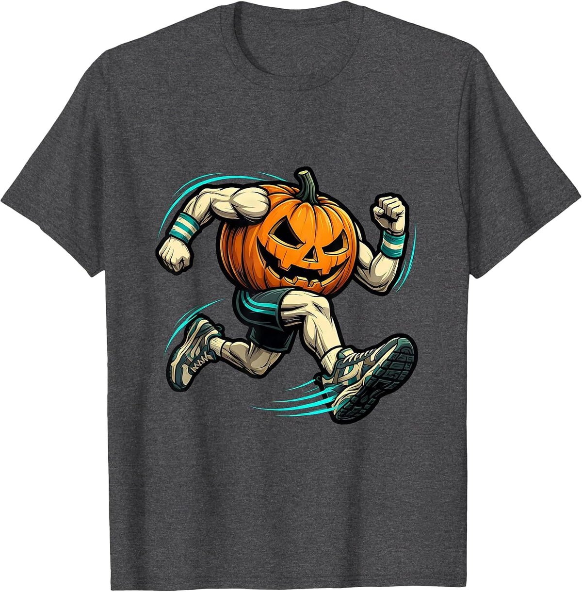 Pumpkin Runner Halloween Costume Funny Marathon T-Shirt - Dark Heather Grey