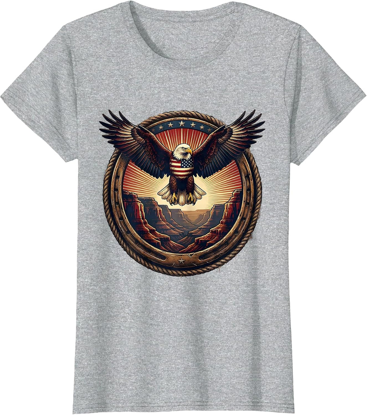 Eagle Soaring Over Canyon Ridge at Sunrise T-Shirt - Heather Grey