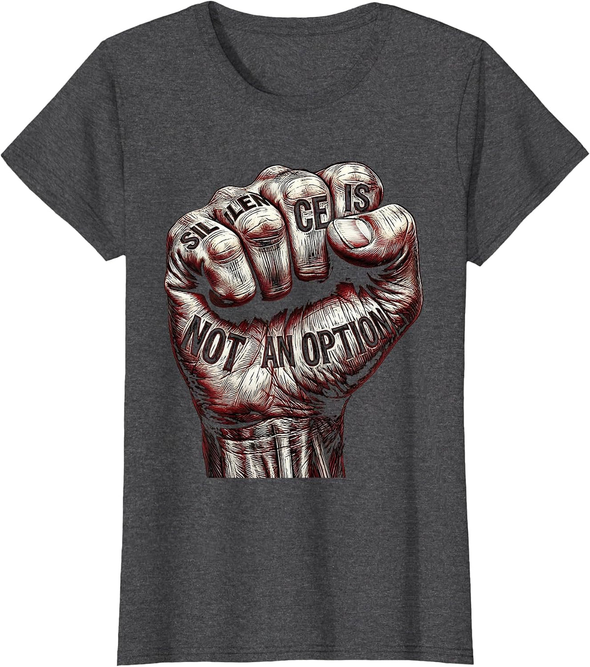 Women's Silence Is Not An Option Punk Protest Design T-Shirt - Dark Heather Grey