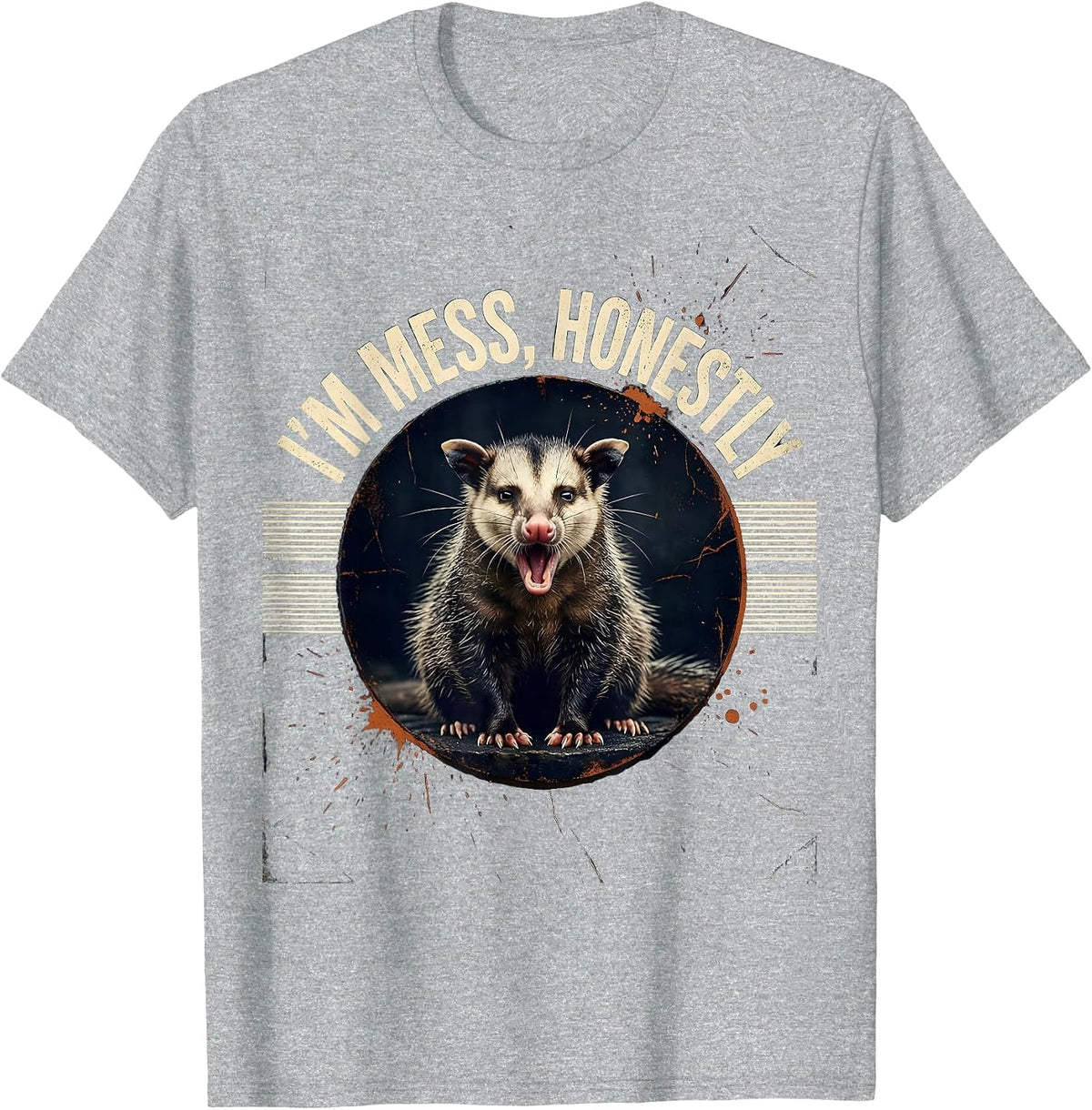 Men's I'm Mess Honestly Funny Opossum Meme Wildlife Humor T-Shirt - Heather Grey