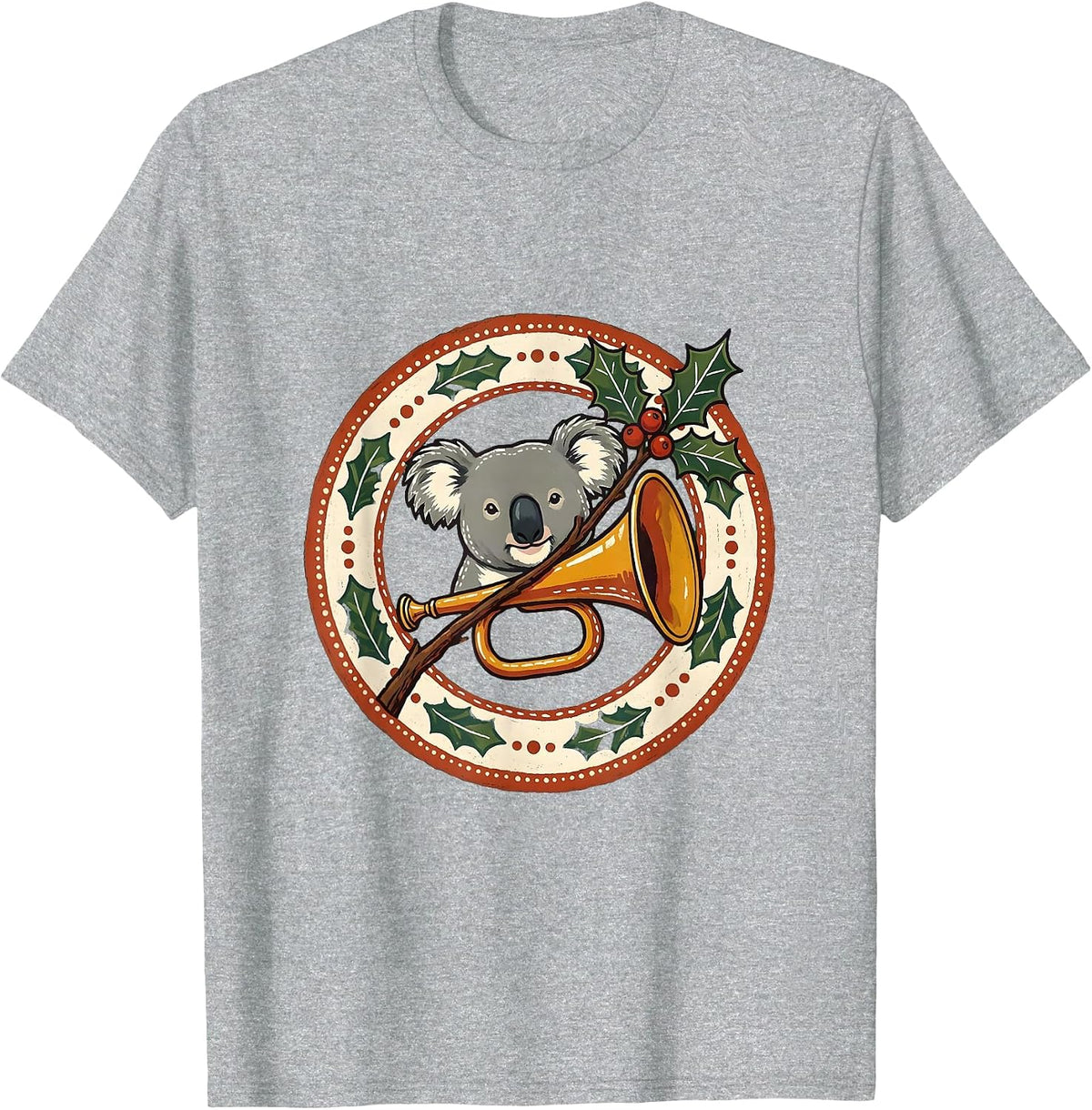 Men's Koala Christmas Folk Art Badge Cute Aussie Animal Lover T-Shirt - Heather Grey