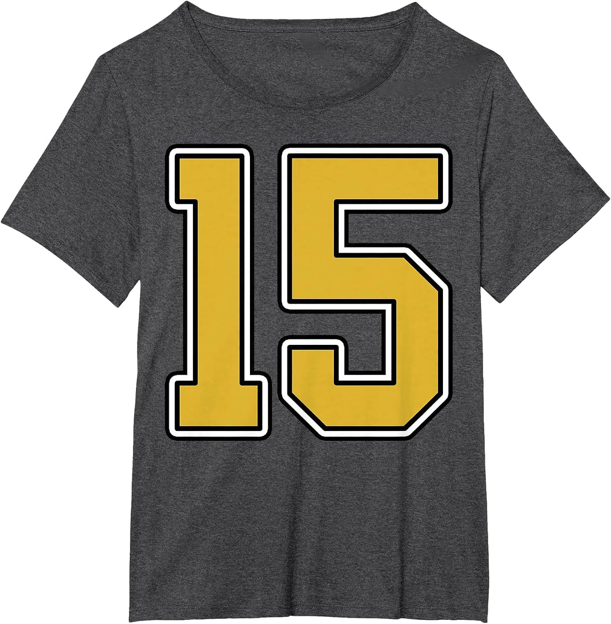 Old Gold Black White Sports Number 15 Jersey Uniform Player T-Shirt - Dark Heather Grey