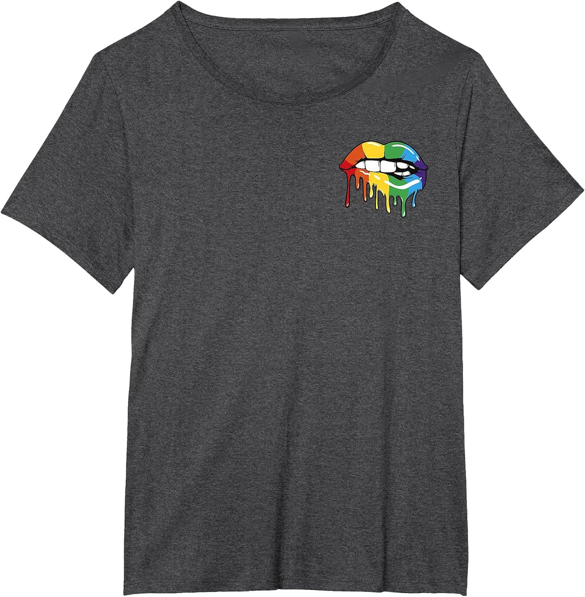 Rainbow Lips Colorful Gay Pride LGBT Flag T-Shirt - Dark Heather Grey