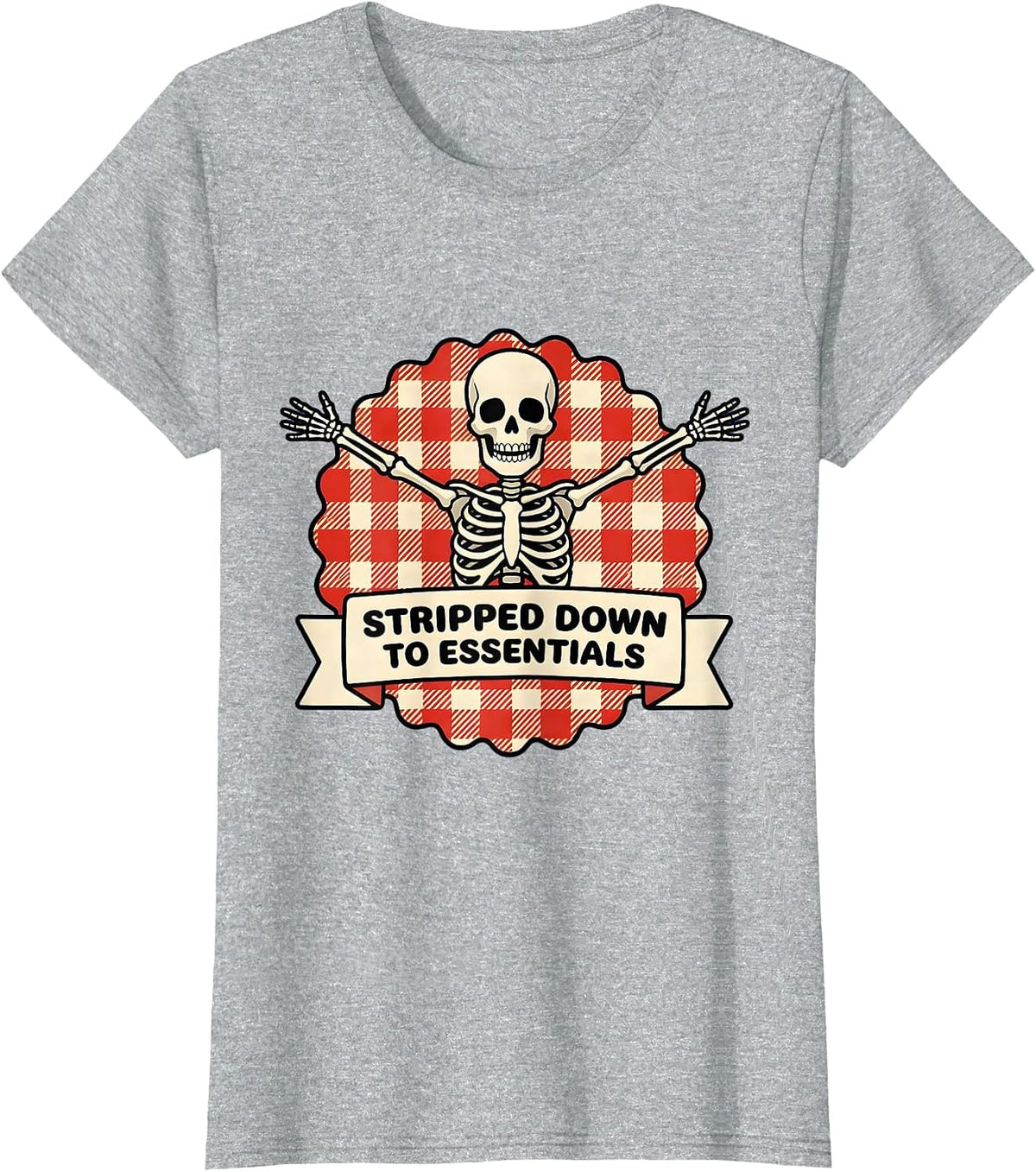 Skeleton Stripped Down to Essentials Graphic T-Shirt - Heather Grey