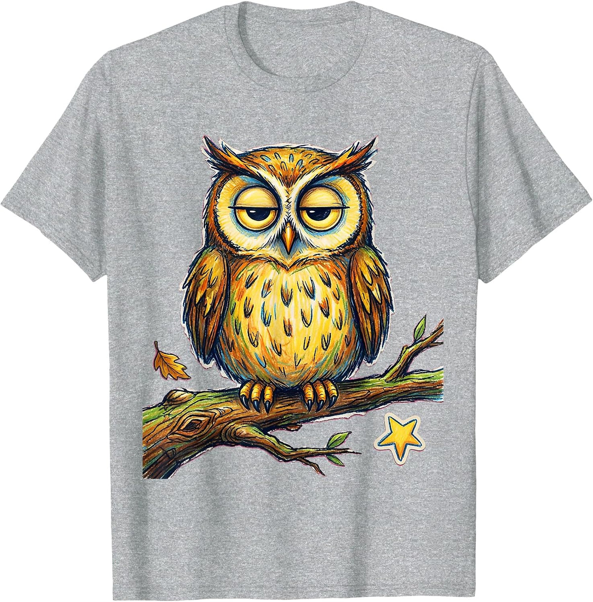 Men's Unamused Owl on Broken Branch Illustration T-Shirt - Heather Grey