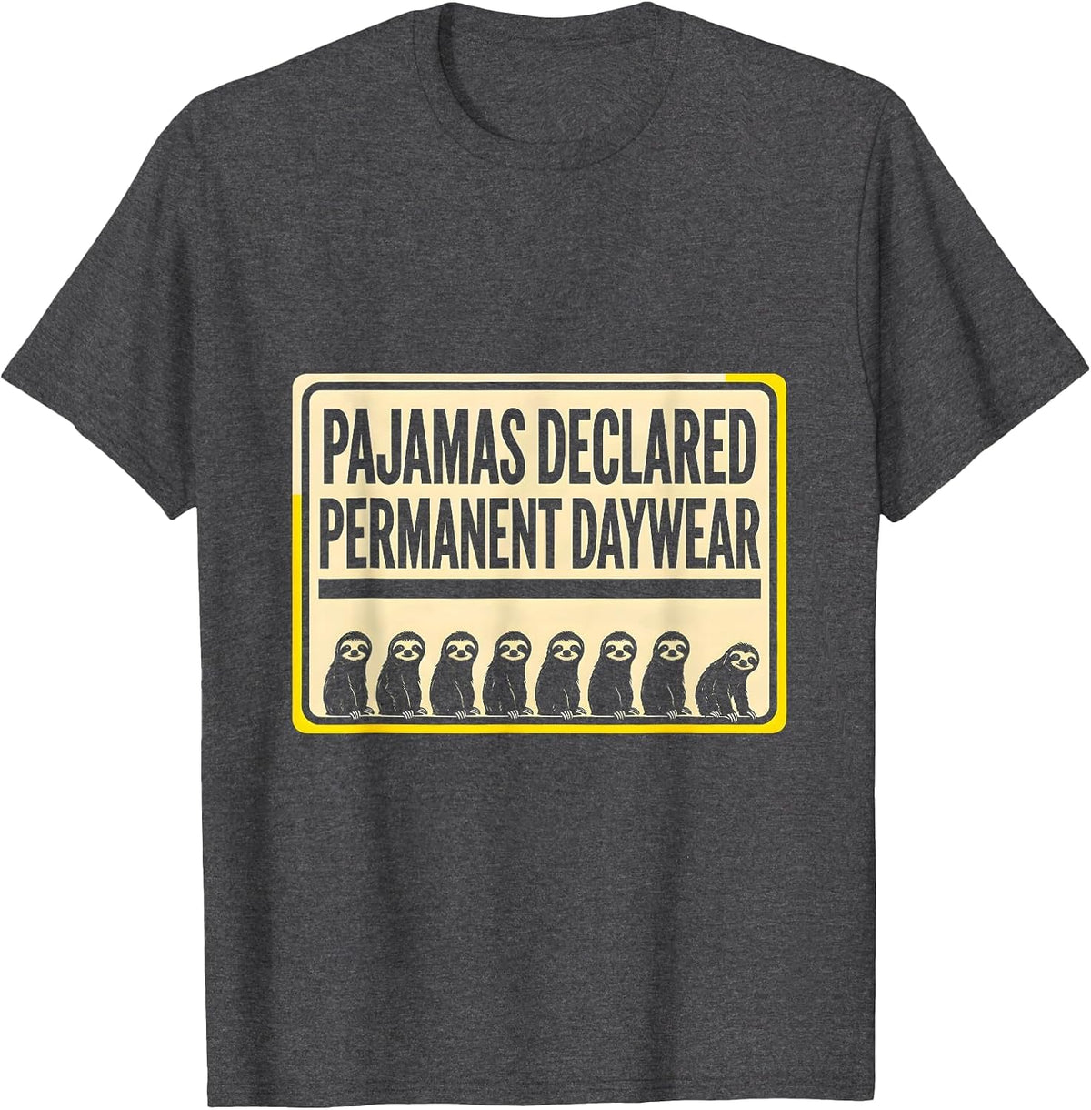 Men's Pajamas Declared Permanent Daywear Funny Sloth Lover T-Shirt - Dark Heather Grey