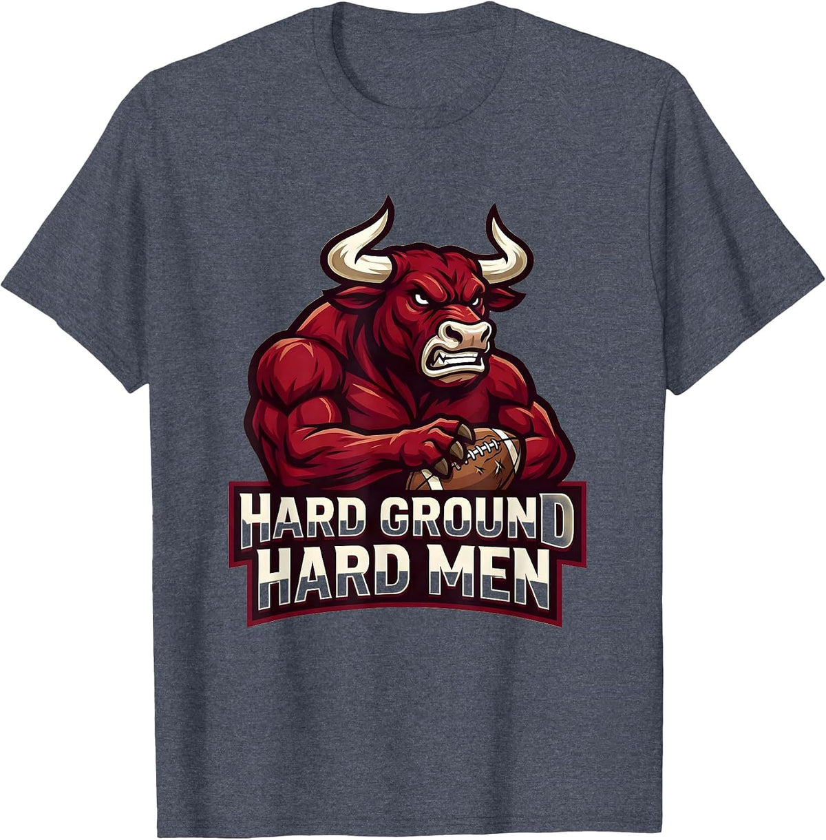 Hard Ground Hard Men Rugby Graphic Design T-Shirt - Heather Blue