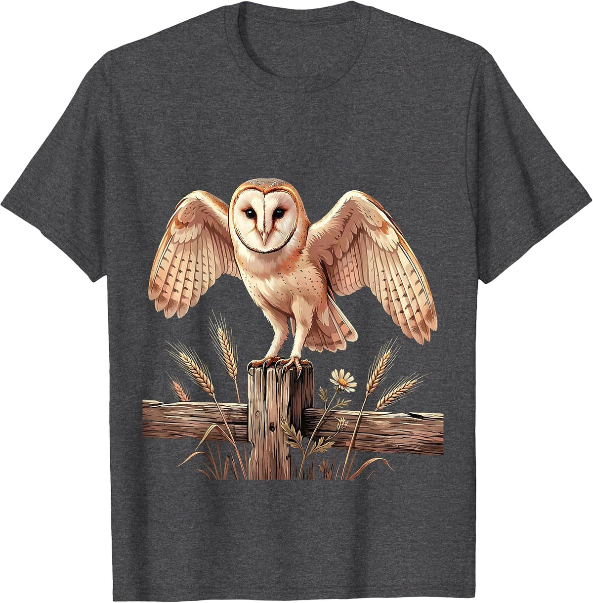 Men's Barn Owl Perched on Fence Post Illustration T-Shirt - Dark Heather Grey