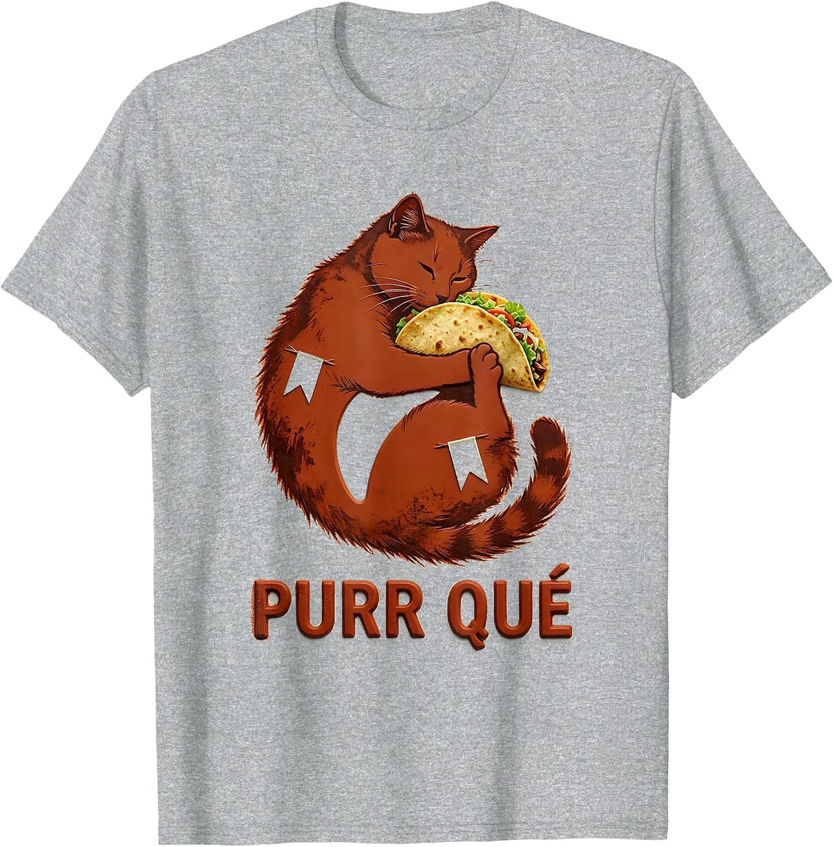 Men's Purr Qué Rubber Stamp Cute Cat Taco Spanish Pun Humor T-Shirt - Heather Grey