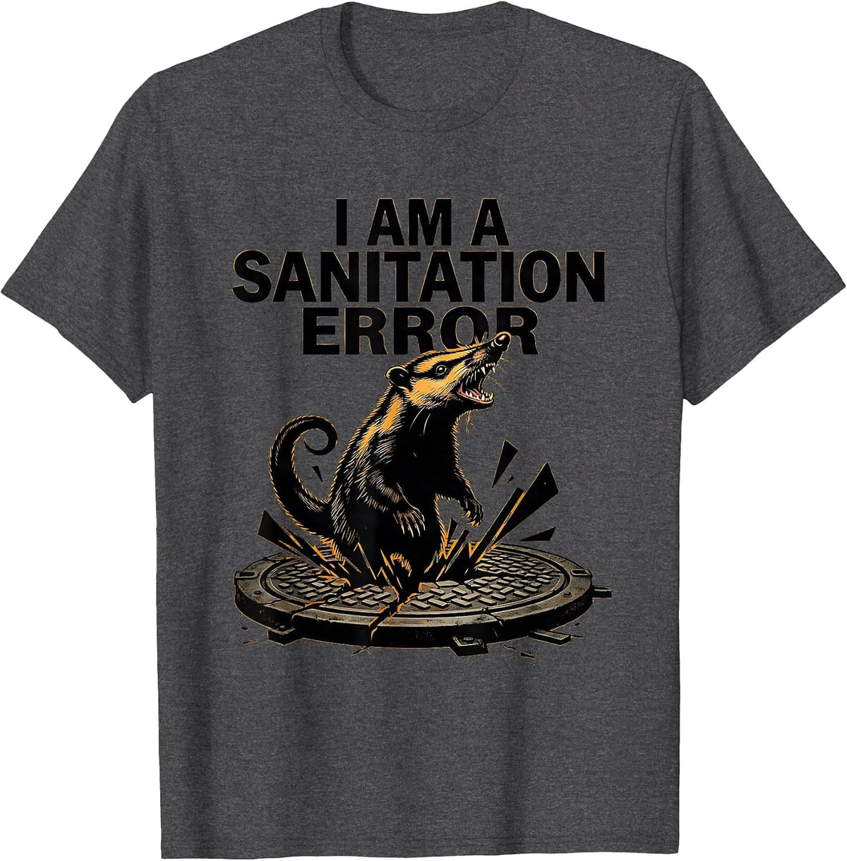 Men's I Am A Sanitation Error Funny Opossum Meme Animal Lover T-Shirt - Dark Heather Grey