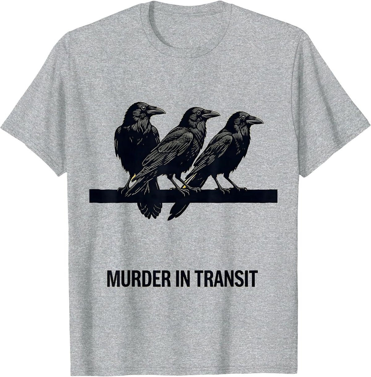 Men's Murder In Transit Stencil Crow Dark Humor Gothic Bird Lover T-Shirt - Heather Grey