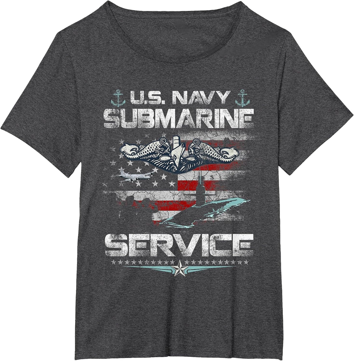 U.S Submarines Service Veteran Flag Patriotic Veterans Day T-Shirt - Dark Heather Grey