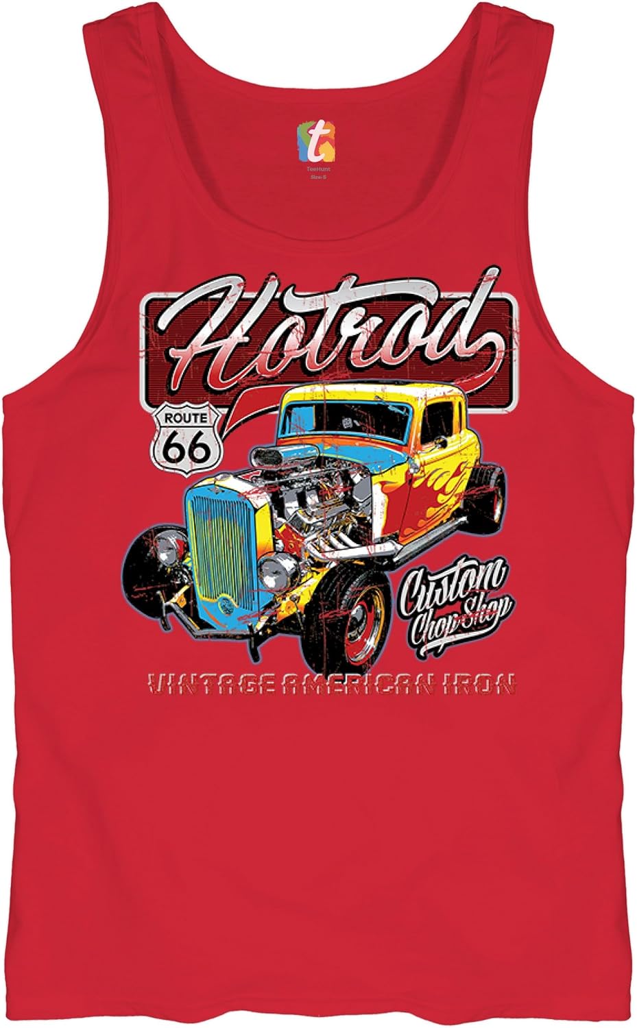 Vintage American Iron Tank Top Hot Rod Route 66 Retro Racing Men's Sleeveless - Red