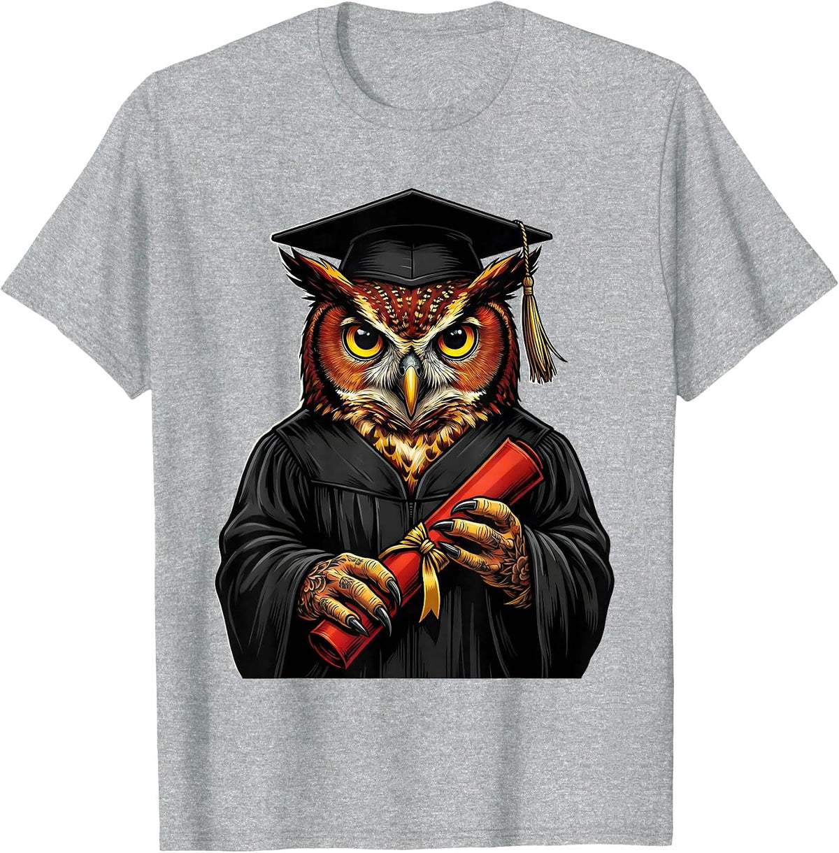 Men's Red Teacher Owl Graduation Gown Diploma Design T-Shirt - Heather Grey