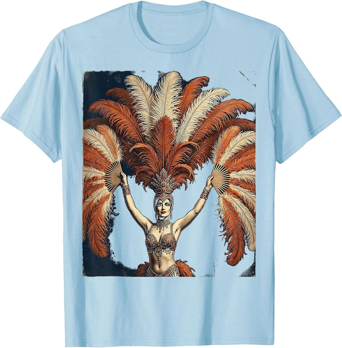 Men's Showgirl Ostrich Feather Fan Graphic Design T-Shirt - Baby Blue