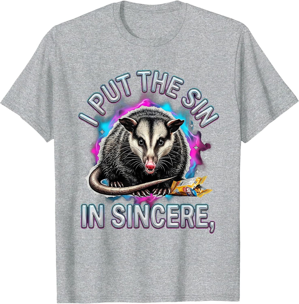 Men's I Put The Sin In Sincere Funny Opossum Unhinged Meme T-Shirt - Heather Grey