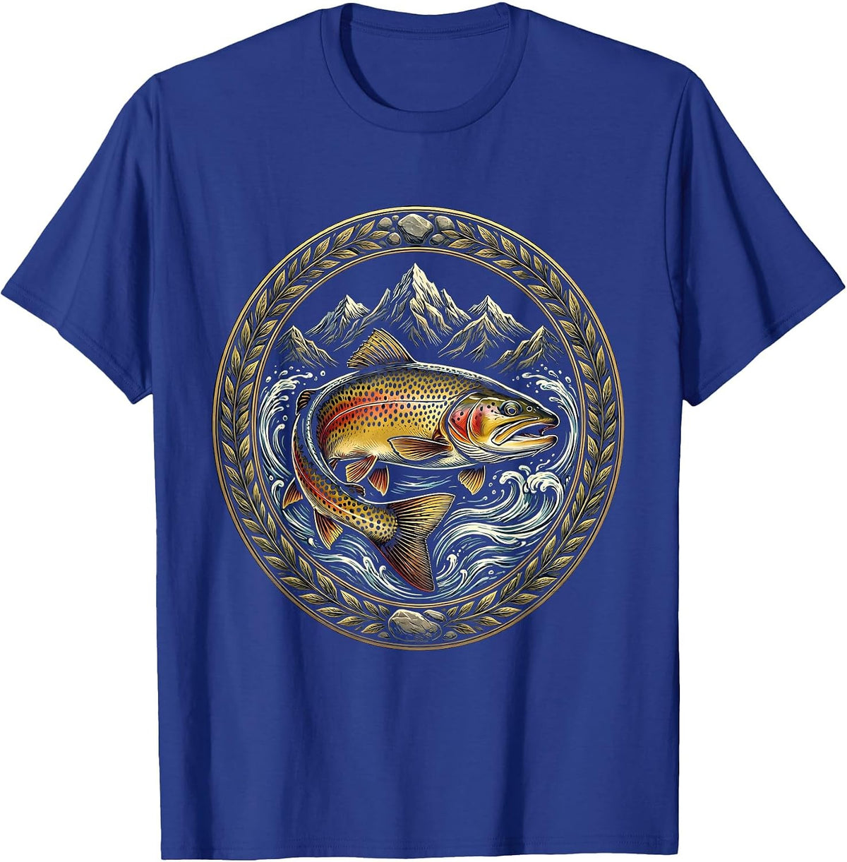 Trout in Mountain Stream Fishing Graphic T-Shirt - Royal Blue
