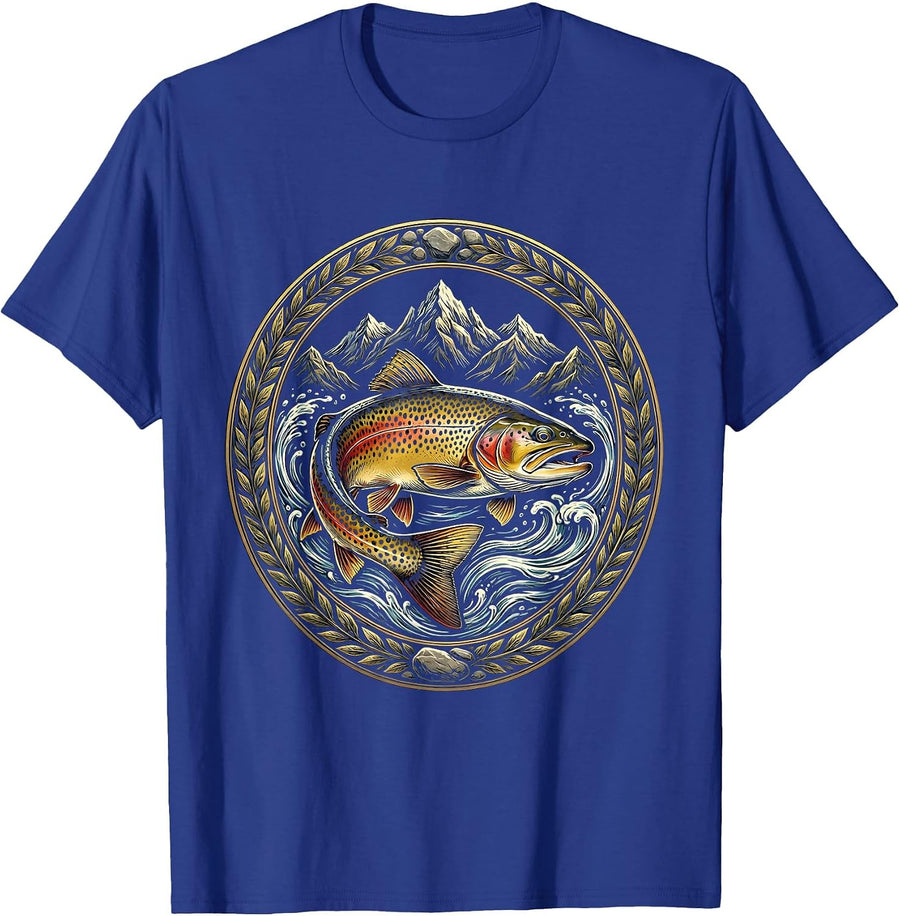 Trout in Mountain Stream Fishing Graphic T-Shirt - Royal Blue