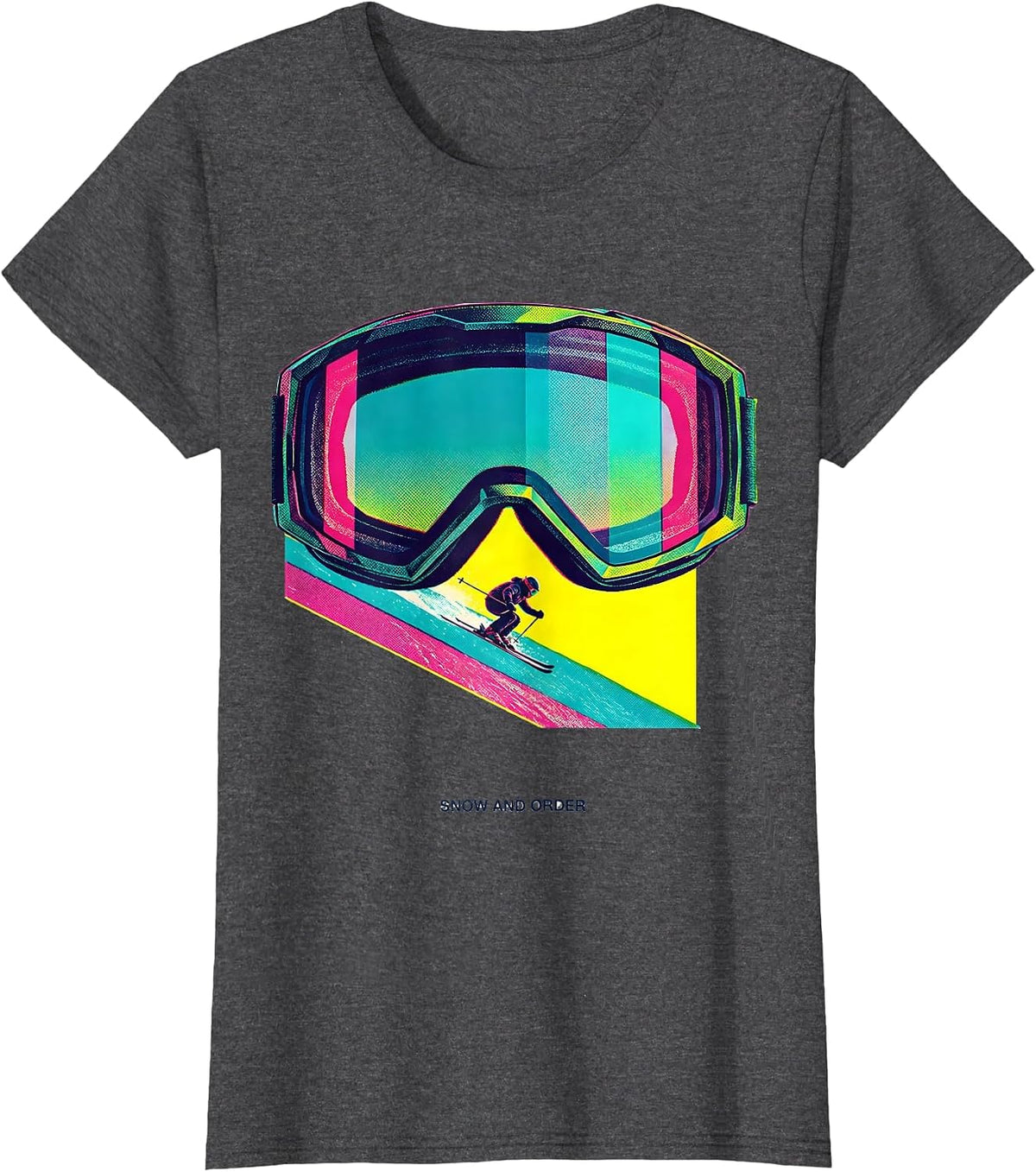 Women's Snow And Order Risograph Skiing Rider Humor Gift T-Shirt - Dark Heather Grey