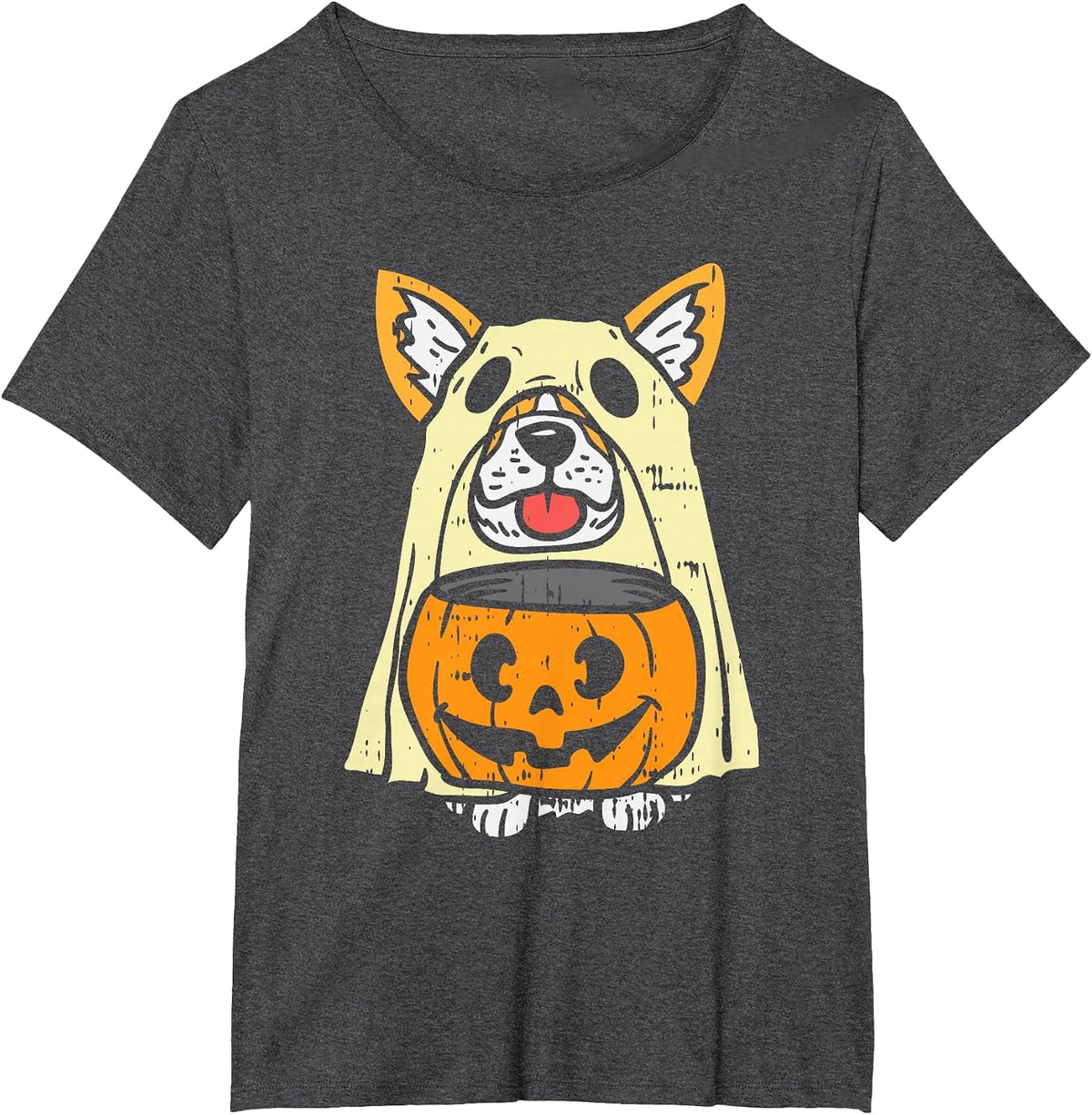Welsh Corgi Ghost Funny Halloween Costume Dog Owner Lover T-Shirt - Dark Heather Grey