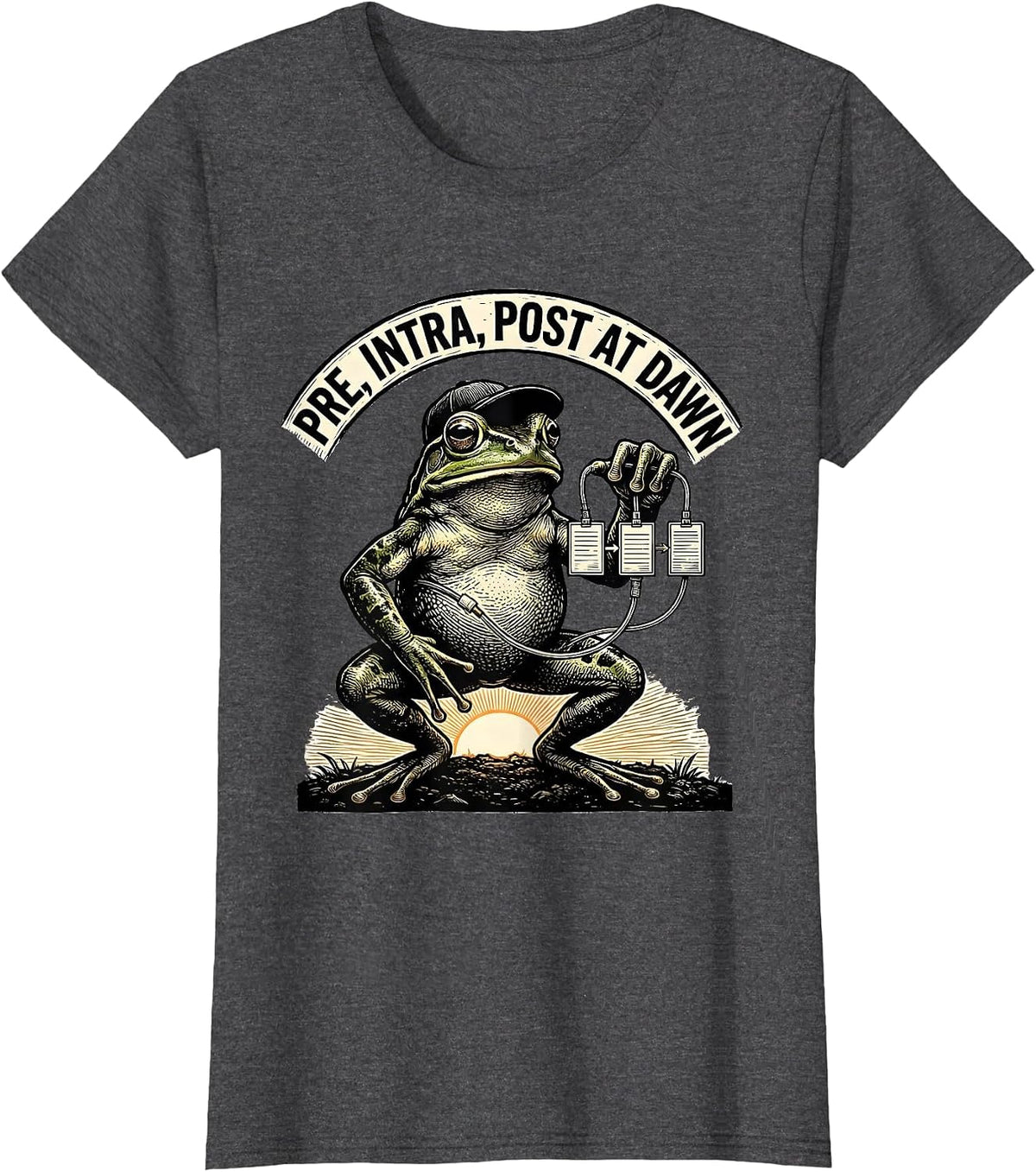 Women's Pre Intra Post At Dawn Funny Frog Teacher Back to School T-Shirt - Dark Heather Grey