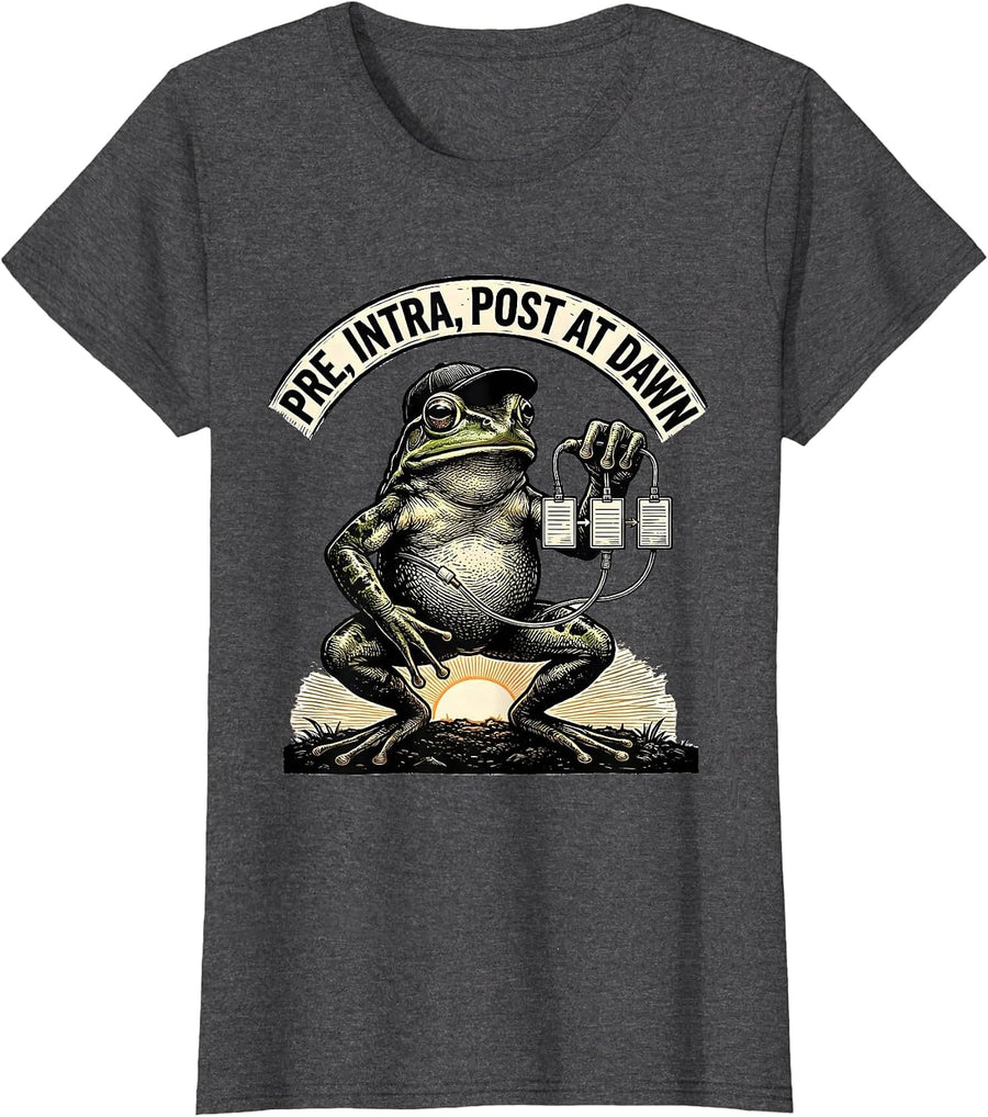 Women's Pre Intra Post At Dawn Funny Frog Teacher Back to School T-Shirt - Dark Heather Grey