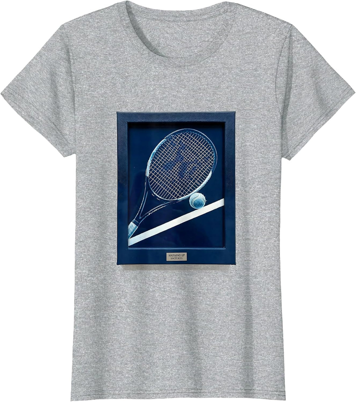 Warming Up Since 2023 Funny Tennis Player Racket Humor T-Shirt - Heather Grey