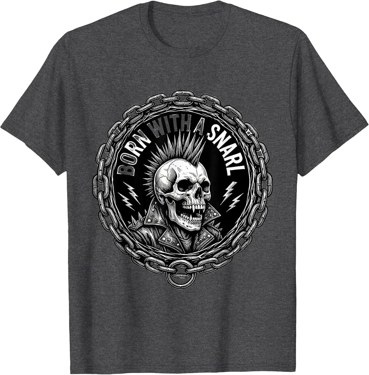 Born With a Snarl Punk Rock Graphic Design T-Shirt - Dark Heather Grey