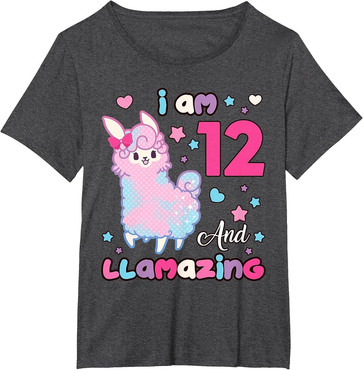 Llama 12 Years Old 12th Birthday Girl I Am Twelve Llamazing T-Shirt - Dark Heather Grey